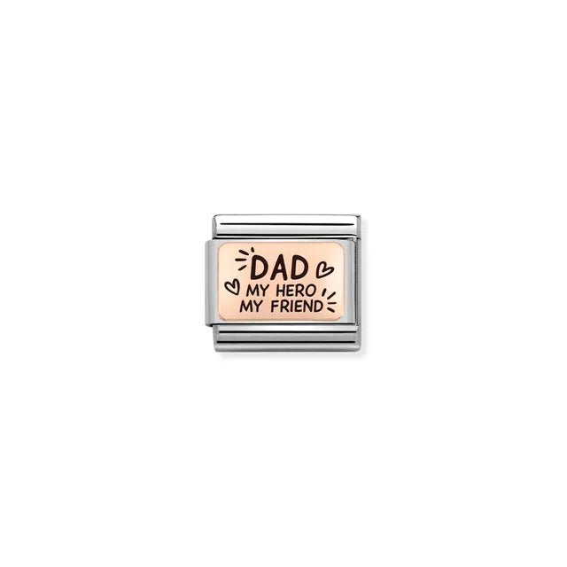 Dad My Hero My Friend Nomination Classic Link in rose gold with black enamel, close-up