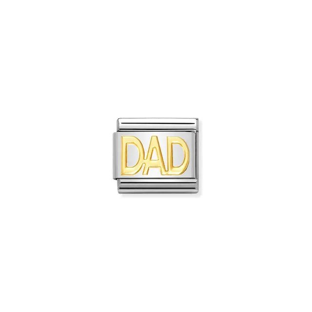 Nomination Classic Link charm with “DAD” in bonded yellow gold on stainless steel