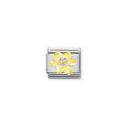 Nomination Composable Classic Daffodil Flower charm in silver with yellow enamel and golden cubic zirconia