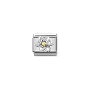Nomination Daffodil Classic Link charm in stainless steel and sterling silver with yellow cubic zirconia