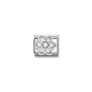 Nomination Daisy Classic Composable Link featuring six raised sterling silver petals decorated with sparkling white cubic zirconia.