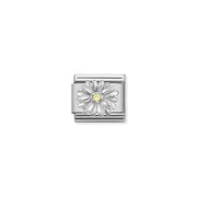Nomination Daisy Classic Link charm in stainless steel and sterling silver with yellow cubic zirconia