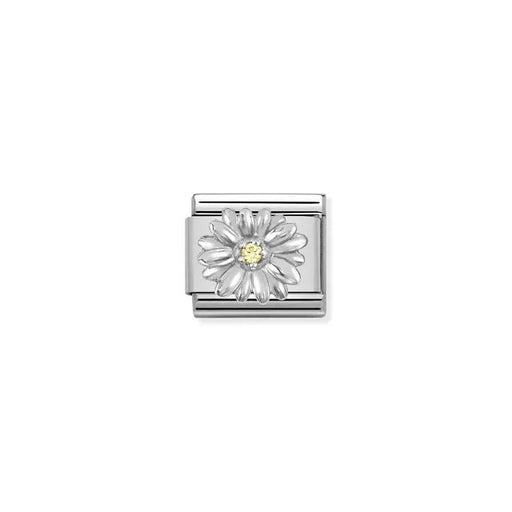Nomination Daisy Classic Link charm in stainless steel and sterling silver with yellow cubic zirconia