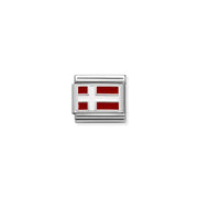 Close-up of Nomination Danish Flag Classic Link charm in enamel and silver