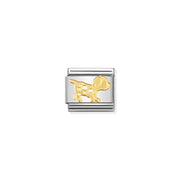 Nomination Dog Classic Link charm in stainless steel with bonded yellow-gold motif