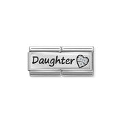 Nomination Double Classic Link with Daughter script and white CZ heart in sterling silver