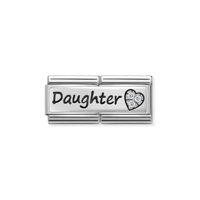 Nomination Double Classic Link with Daughter script and white CZ heart in sterling silver