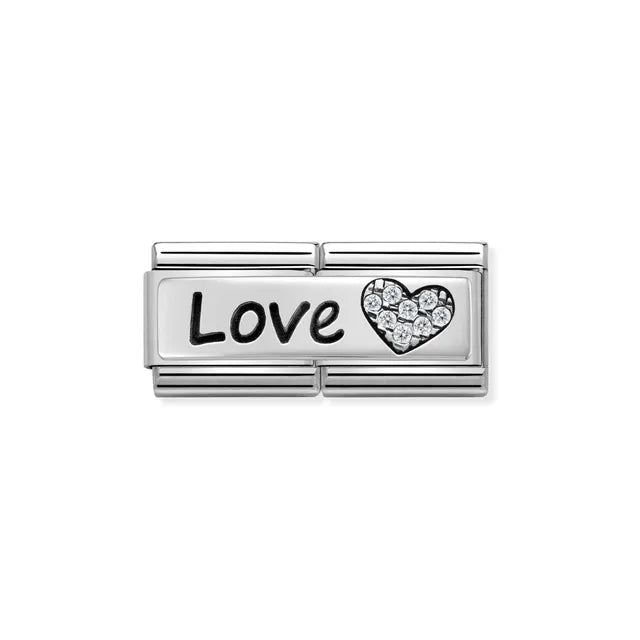 Nomination Double Classic Link with Love script and white CZ heart in sterling silver