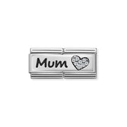 Nomination Double Classic Link with Mum script and white CZ heart in sterling silver