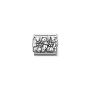 Nomination Classic link with raised double flower in sterling silver on stainless steel