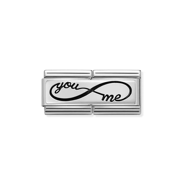 Nomination Double Link with infinity symbol and you me script in sterling silver – charm for Nomination Bracelets.