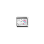 Nomination Classic link with white Easter bunny and pastel egg in enamel on sterling silver and stainless steel