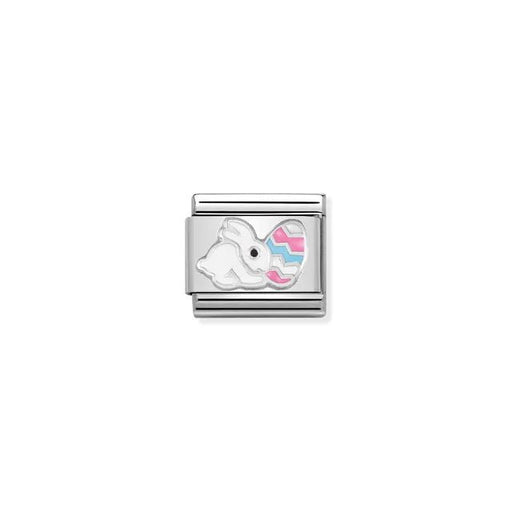 Nomination Classic link with white Easter bunny and pastel egg in enamel on sterling silver and stainless steel