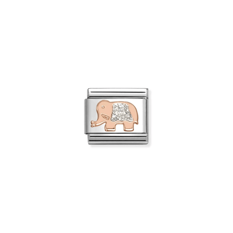 Nomination Elephant with Glitter Classic Link in rose gold, front view