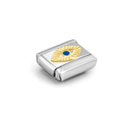 Angled view of Nomination Eye of God charm with etched gold detailing