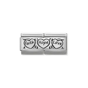 Nomination Faith Hope Love Classic Double Link charm with black enamel hearts