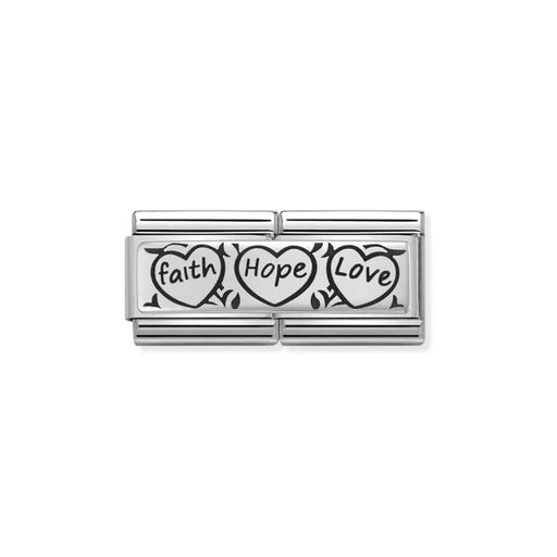 Nomination Faith Hope Love Classic Double Link charm with black enamel hearts