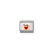 Close-up of Nomination Family Home red heart Classic Link in stainless steel with bonded rose gold and red enamel