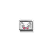 Nomination Classic Link charm with sterling silver flip flops and pink enamel flowers on stainless steel