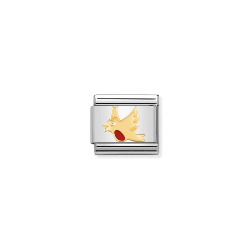 Nomination Composable flying robin charm in bonded yellow gold and red enamel