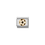 Nomination Classic Link charm with black-and-white football motif in bonded yellow gold and enamel on stainless steel, for a Nomination Bracelet