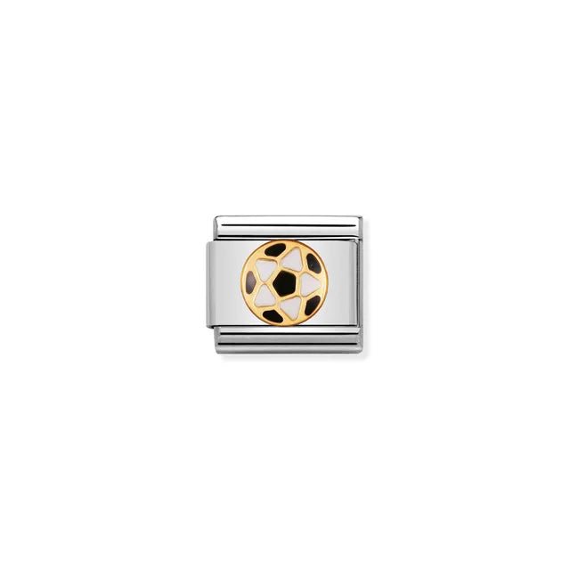 Nomination Classic Link charm with black-and-white football motif in bonded yellow gold and enamel on stainless steel, for a Nomination Bracelet