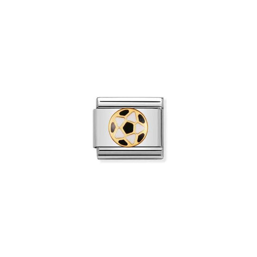 Nomination Classic Link charm with black-and-white football motif in bonded yellow gold and enamel on stainless steel, for a Nomination Bracelet