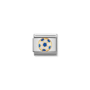Nomination Classic Link charm with blue-and-white football motif in enamel with yellow-gold outline on stainless steel, for a Nomination Bracelet