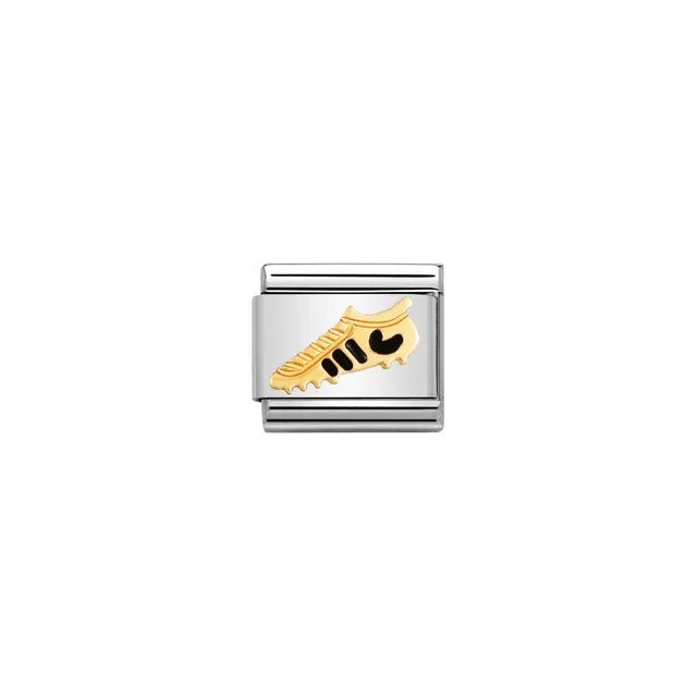 Nomination Classic Link charm with yellow-gold football boot and black enamel accents on stainless steel, for a Nomination Bracelet