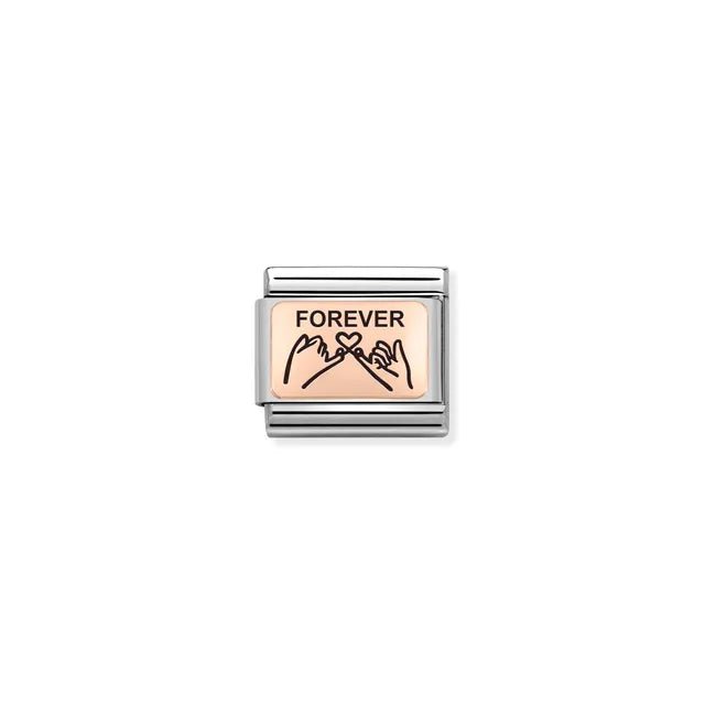 Forever pinky promise Nomination Classic Link in bonded rose gold with black enamel, close-up