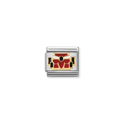Nomination Formula 1 Racing Car Classic Composable Link with 18k yellow gold, red and black enamel detailing on stainless steel.