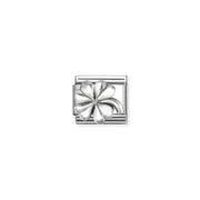 Nomination Classic Link charm with raised silver four-leaf clover on stainless steel, vintage oxidised finish, for a Nomination Bracelet