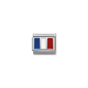 Close-up of Nomination French Flag Classic Link charm in enamel and silver
