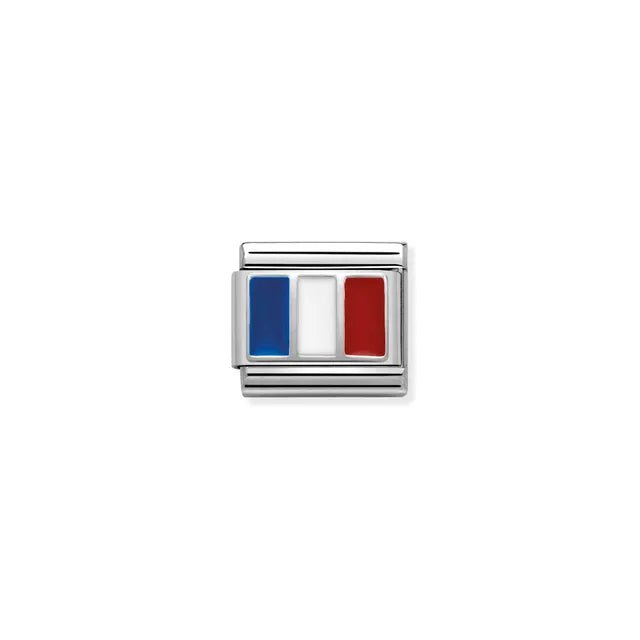 Close-up of Nomination French Flag Classic Link charm in enamel and silver