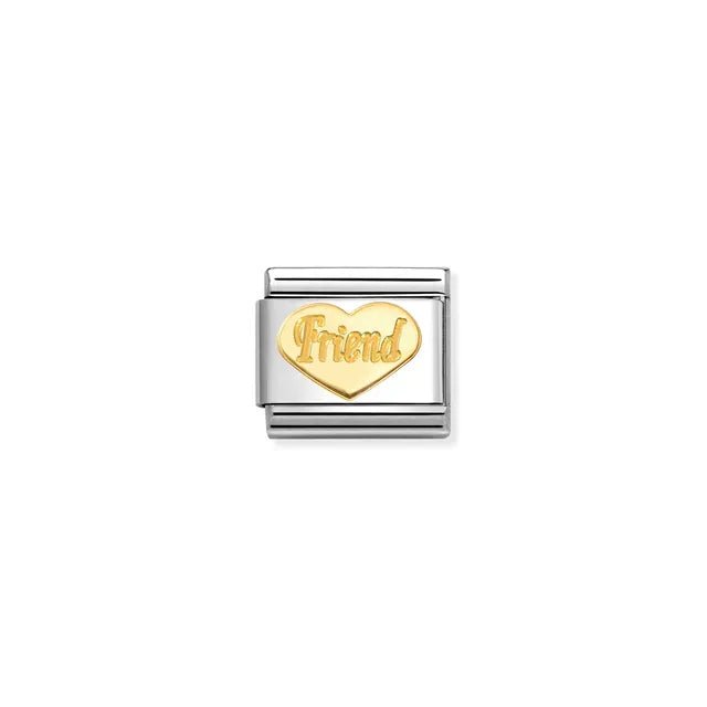 Nomination Friend heart Classic Link charm in stainless steel with bonded yellow gold