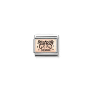 Gemini zodiac Nomination Classic Link in bonded rose gold with black enamel, close-up