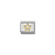Nomination Classic Link charm with yellow-gold outlined flower filled with silver glitter enamel on stainless steel