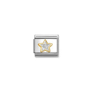 Nomination Classic Link charm with yellow-gold outlined star filled with silver glitter on stainless steel, for a Nomination Bracelet