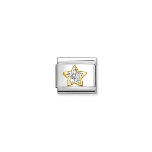 Nomination Classic Link charm with yellow-gold outlined star filled with silver glitter on stainless steel, for a Nomination Bracelet
