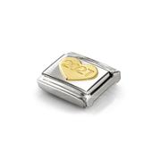 Angled view of Nomination 2027 heart Classic Link in stainless steel and yellow gold