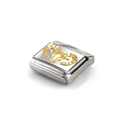 Angled view of Nomination Aries zodiac Classic Link in stainless steel and yellow gold