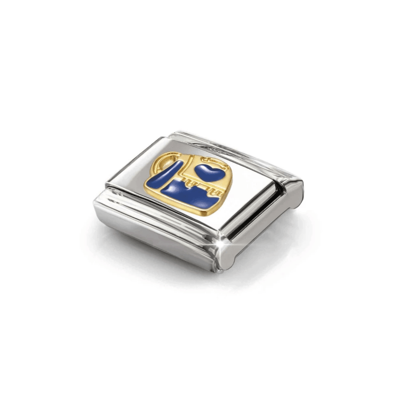 Nomination gold and blue backpack charm worn on a Classic Composable bracelet