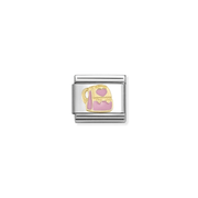 Nomination gold backpack charm with pink enamel and heart detail