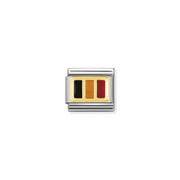 Nomination Belgium Flag Classic Composable Link featuring black, yellow and red enamel stripes framed in bonded yellow gold on stainless steel.