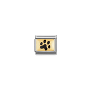 Nomination Gold Paw Print Classic Charm with black enamel