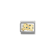 Nomination gold open book charm with butterfly and blue enamel stars