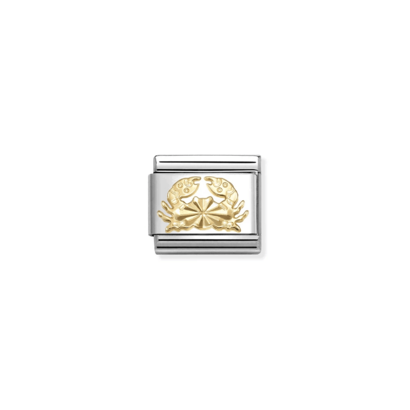 Nomination gold Cancer zodiac charm with etched crab symbol