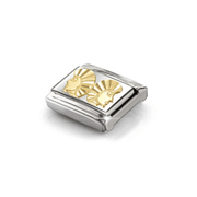 Angled view of Nomination Gemini zodiac Classic Link in stainless steel and yellow gold