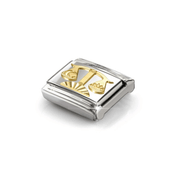 Angled view of Nomination Libra zodiac Classic Link in stainless steel and yellow gold