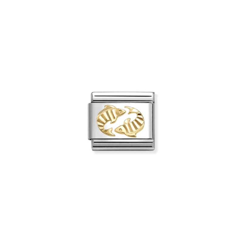Nomination gold Pisces zodiac charm with etched twin-fish symbol
